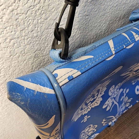 VINTAGE ROXY Blue White Leather Hawaiian Flower Travel Garment Bag - Picture 4 of 16